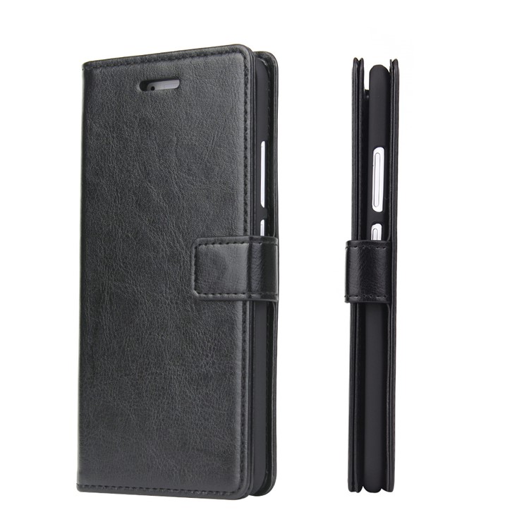 Crazy Horse Leather Wallet Case for Huawei P10 Plus - Black-1