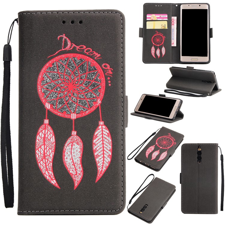 For Huawei Mate 9 Pro Dream Catcher Pattern Wallet Leather Stand Case with Strap - Black-1