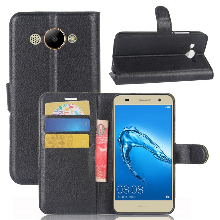 Lychee Skin Wallet Leather Stand Case for Huawei Y3 (2017) - Black-1
