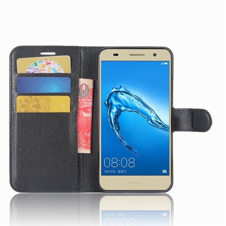 Lychee Skin Wallet Leather Stand Case for Huawei Y3 (2017) - Black-4