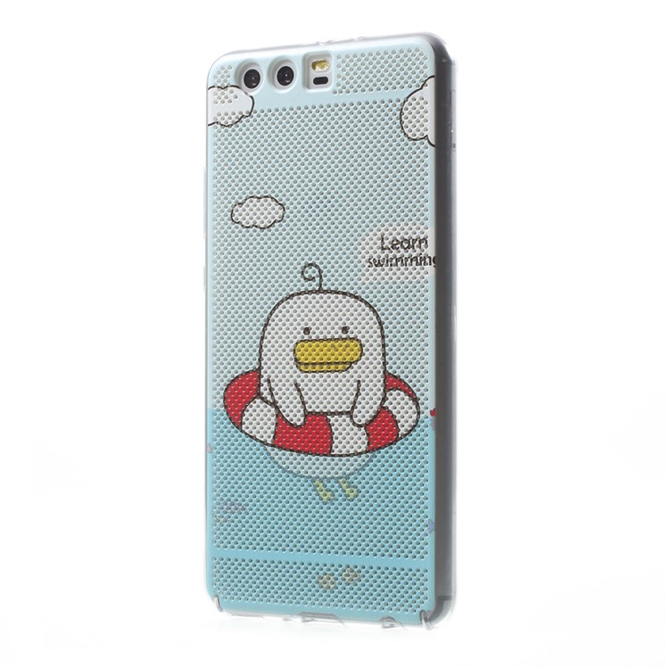 Hollow Mesh Pattern Printing Plastic Mobile Phone Case for Huawei P10 Plus - Cute Duckling Swimming with a Ring-3