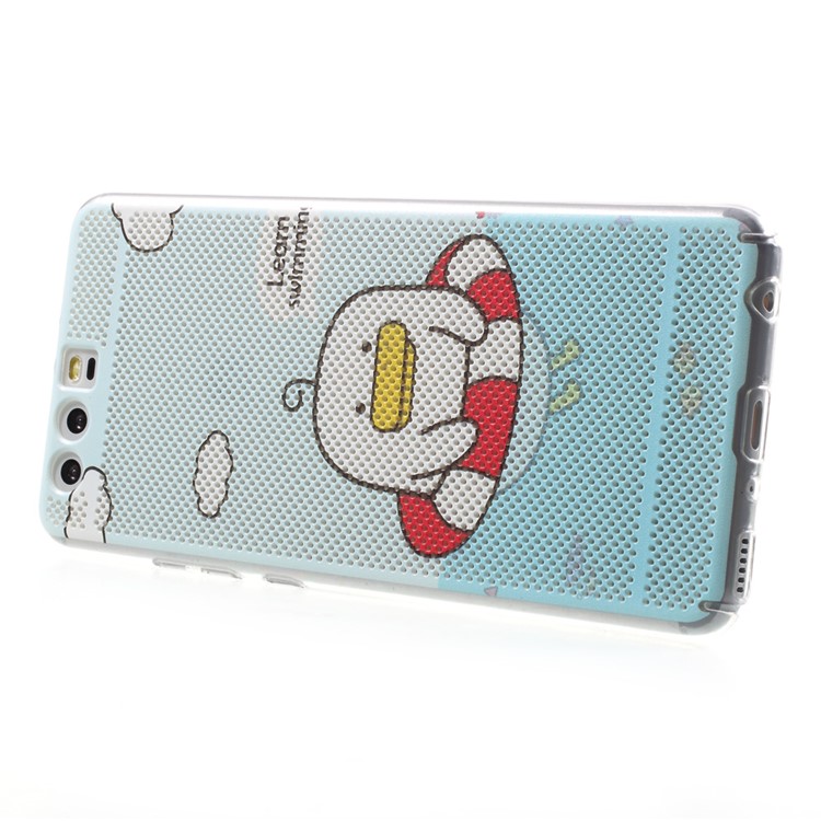 Hollow Mesh Pattern Printing Plastic Mobile Phone Case for Huawei P10 Plus - Cute Duckling Swimming with a Ring-4