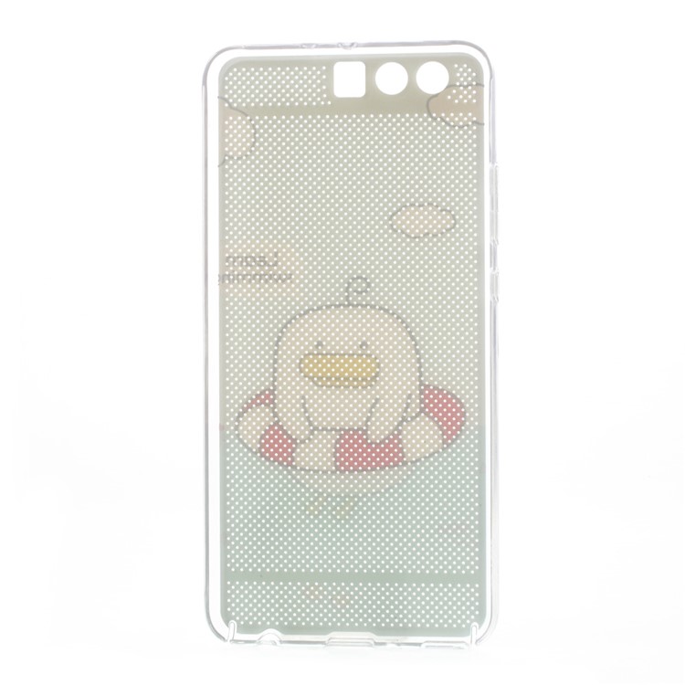 Hollow Mesh Pattern Printing Plastic Mobile Phone Case for Huawei P10 Plus - Cute Duckling Swimming with a Ring-7