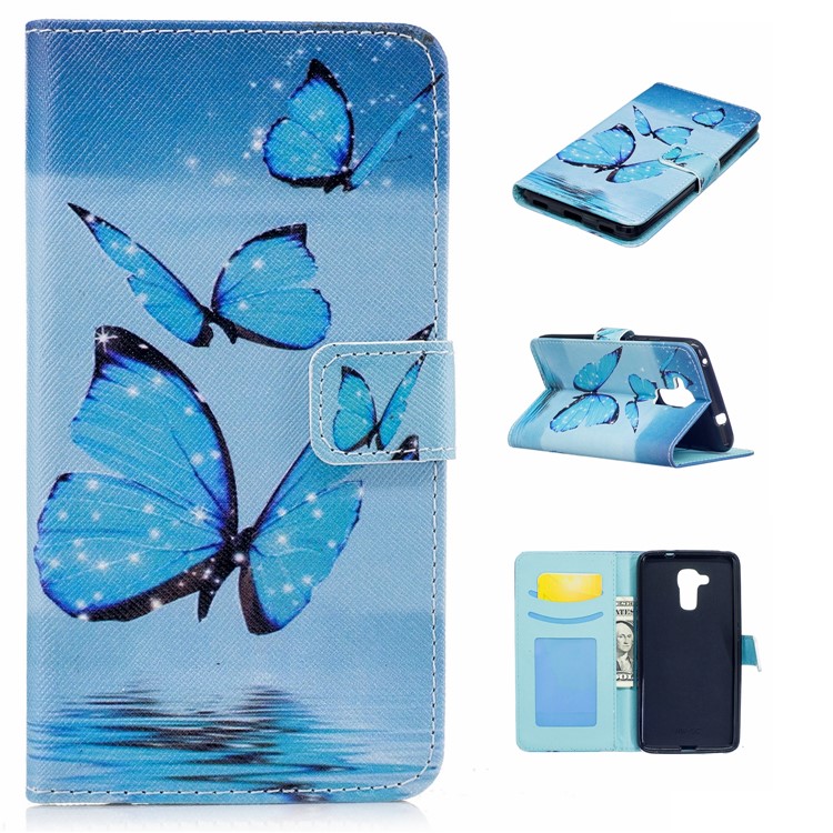 Pattern Printing Protective Leather Wallet Case for Huawei Honor 5c/GT3/Honor 7 Lite - Blue Butterfly-1