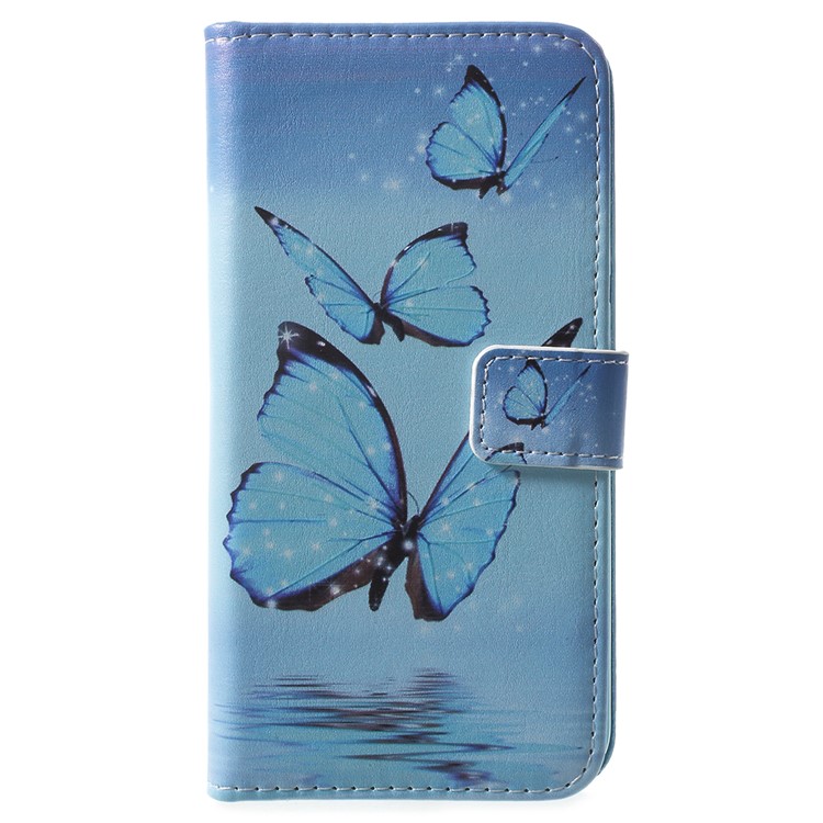 Pattern Printing Leather Wallet Phone Accessory Cover for Huawei P8 Lite (2017) / Honor 8 Lite - Blue Butterfly-1