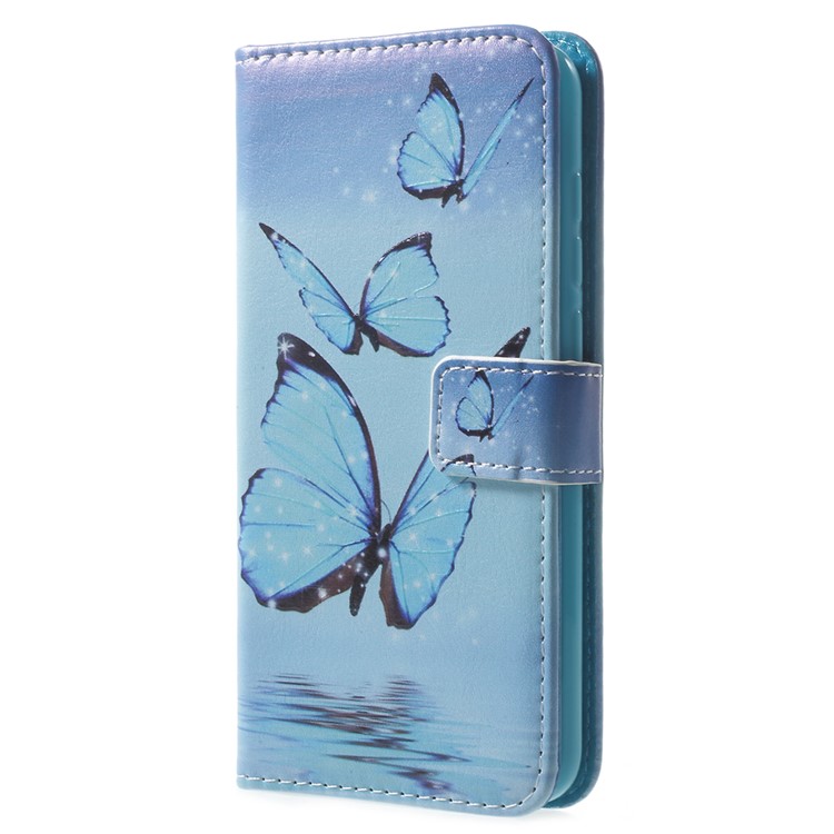 Pattern Printing Leather Wallet Phone Accessory Cover for Huawei P8 Lite (2017) / Honor 8 Lite - Blue Butterfly-2