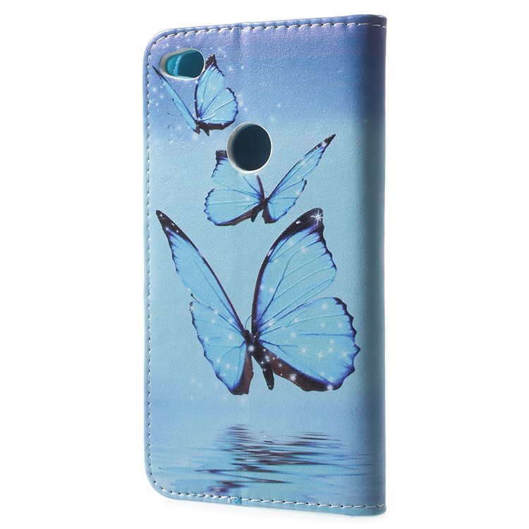 Pattern Printing Leather Wallet Phone Accessory Cover for Huawei P8 Lite (2017) / Honor 8 Lite - Blue Butterfly-3