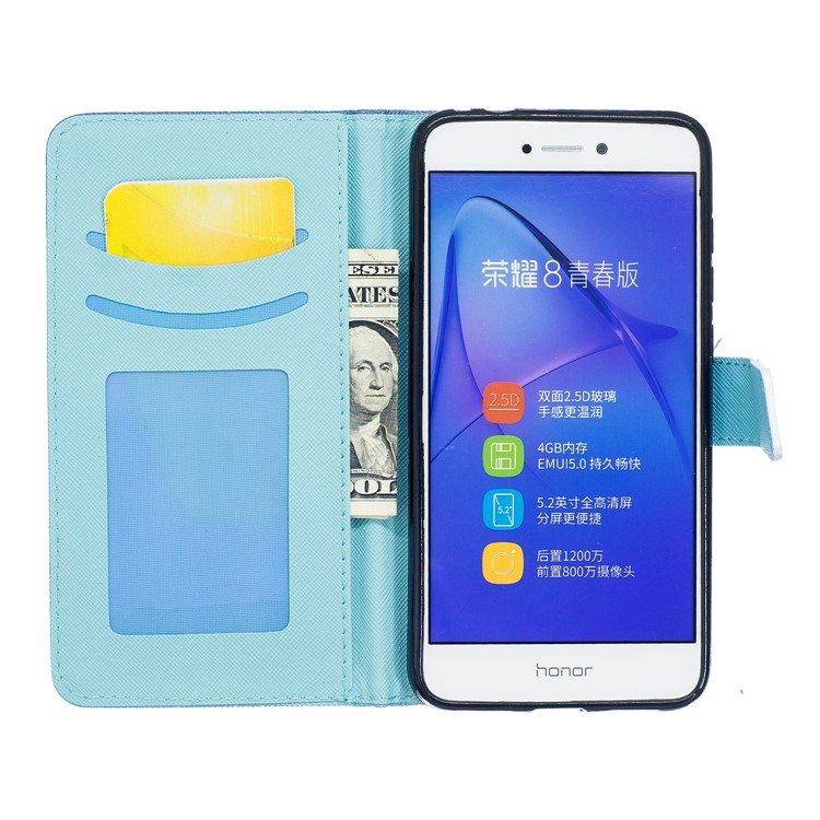 Pattern Printing Leather Wallet Phone Accessory Cover for Huawei P8 Lite (2017) / Honor 8 Lite - Blue Butterfly-6