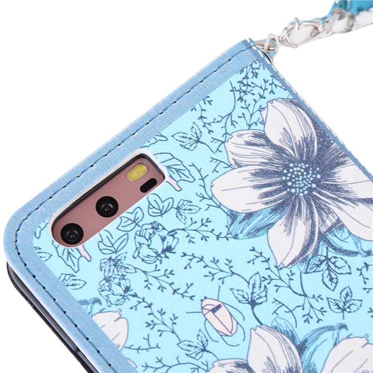 Pearl Decorated Blue Flower Patterned Wallet Leather Mobile Shell for Huawei P10 Plus-7