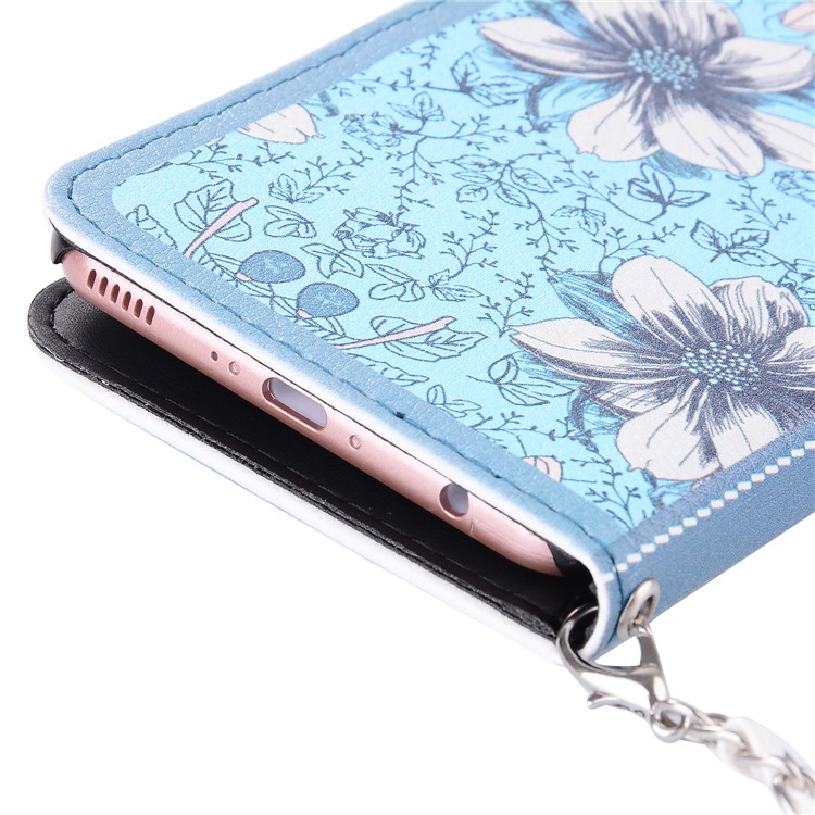 Pearl Decorated Blue Flower Patterned Wallet Leather Mobile Shell for Huawei P10 Plus-8