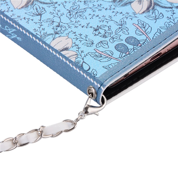 Pearl Decorated Blue Flower Patterned Wallet Leather Mobile Shell for Huawei P10 Plus-9