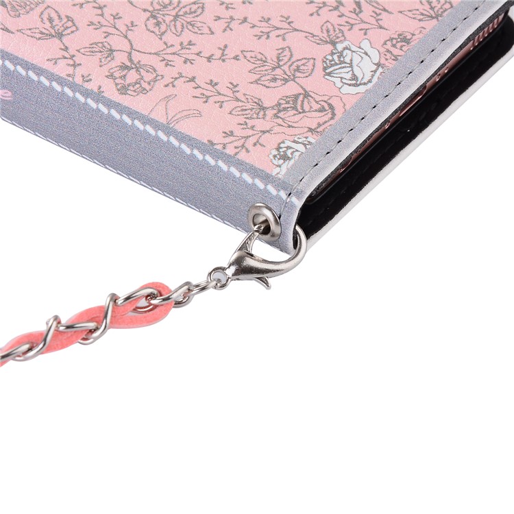 Pearl Decorated Pink Flower Patterned Wallet Leather Mobile Shell for Huawei P10-7