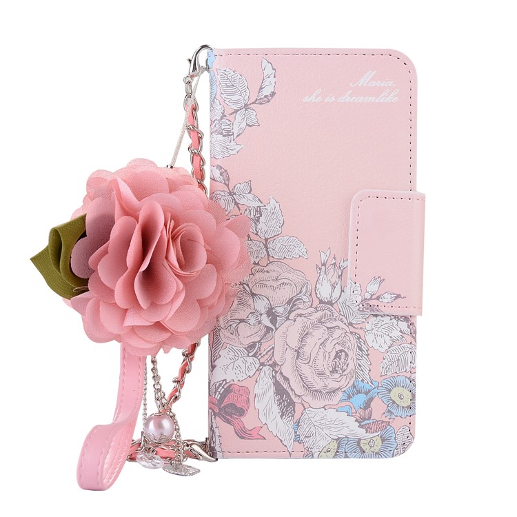 Rose Pattern Wallet Leather Cover Case with Lanyard for Huawei P10 Plus - Pink-1
