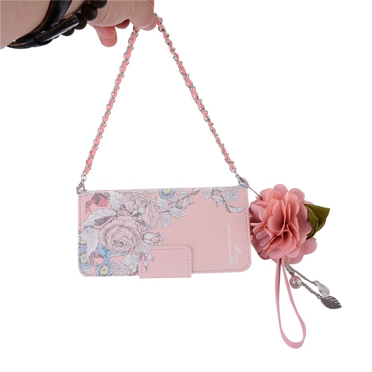 Rose Pattern Wallet Leather Cover Case with Lanyard for Huawei P10 Plus - Pink-10