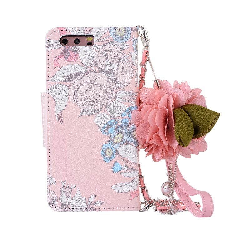 Rose Pattern Wallet Leather Cover Case with Lanyard for Huawei P10 Plus - Pink-2