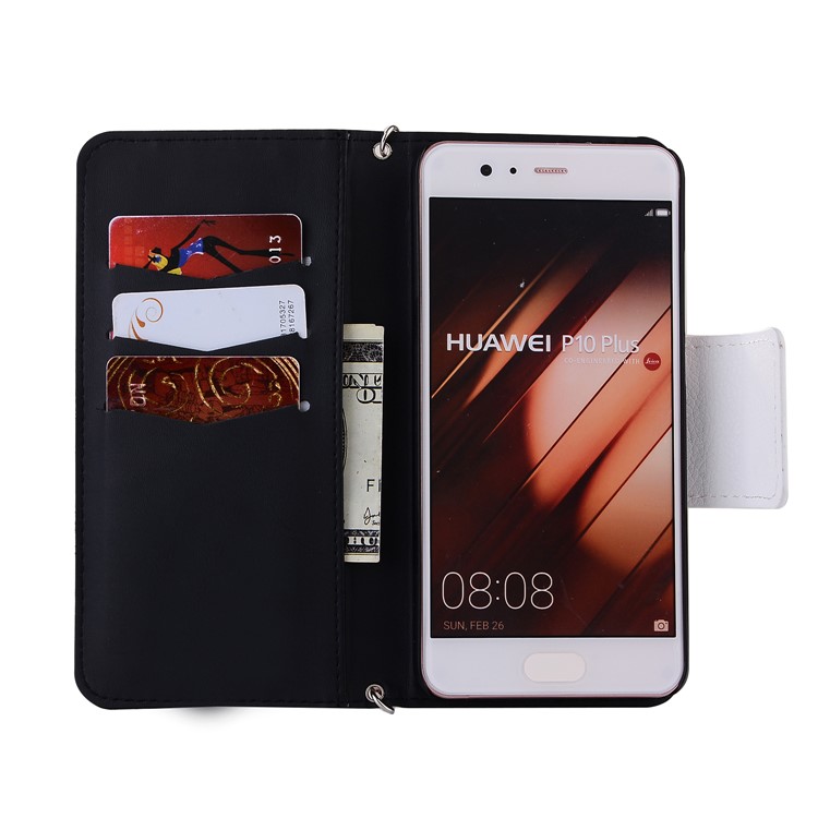 Rose Pattern Wallet Leather Cover Case with Lanyard for Huawei P10 Plus - Pink-3
