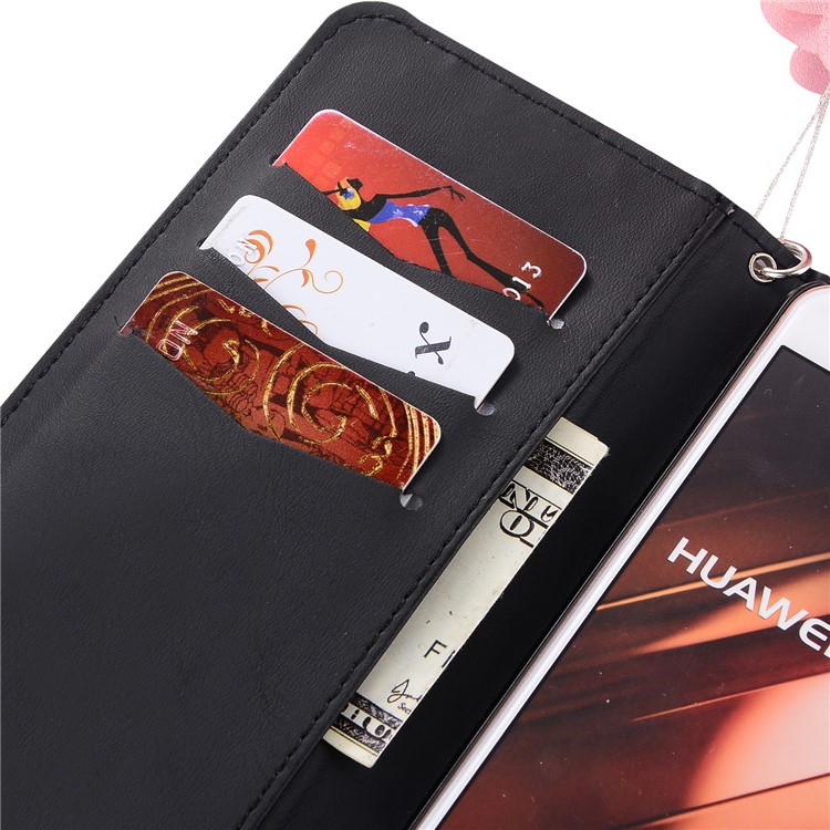 Rose Pattern Wallet Leather Cover Case with Lanyard for Huawei P10 Plus - Pink-4