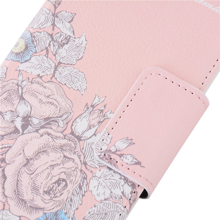 Rose Pattern Wallet Leather Cover Case with Lanyard for Huawei P10 Plus - Pink-7