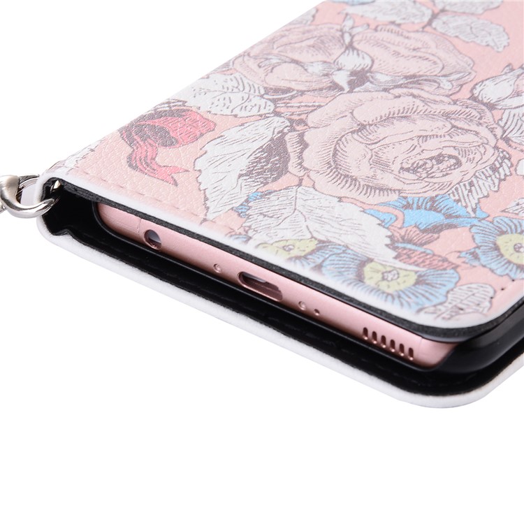 Rose Pattern Wallet Leather Cover Case with Lanyard for Huawei P10 Plus - Pink-8
