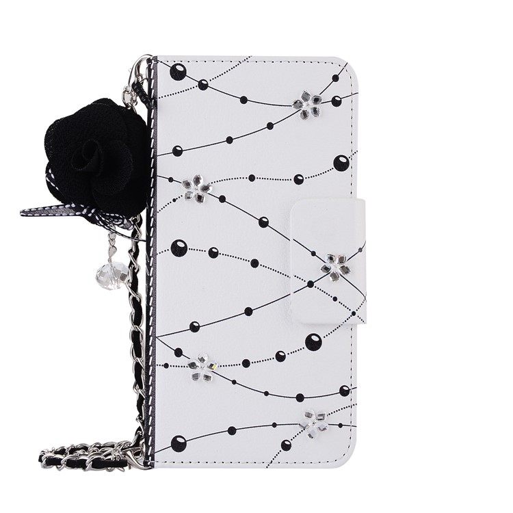 Crystal Flower Wallet Leather Phone Case with Lanyard for Huawei P10 - White-1