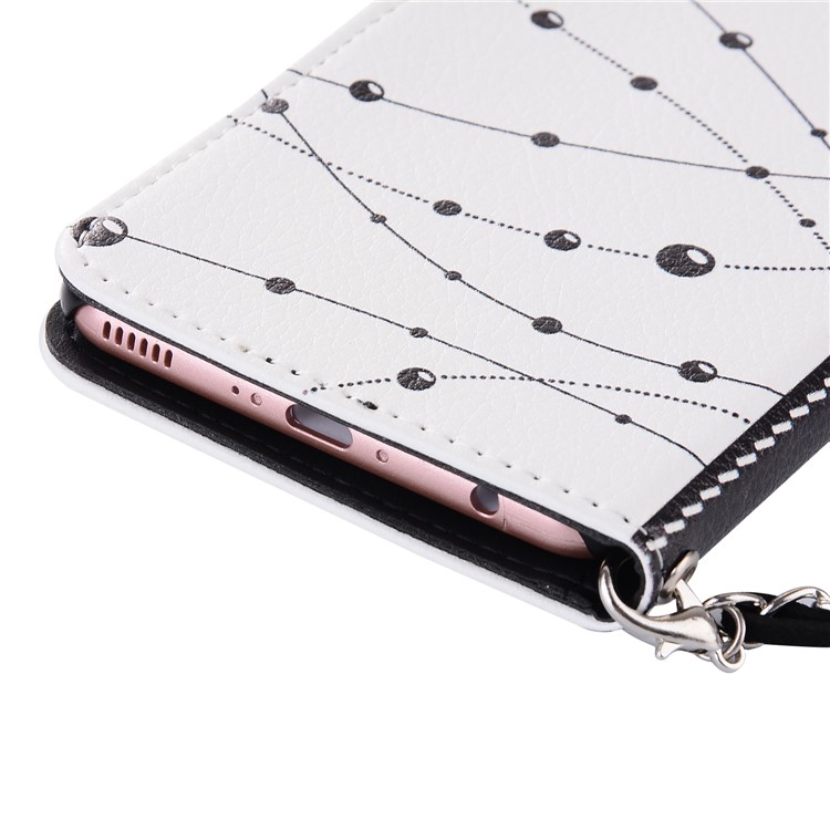 Crystal Flower Wallet Leather Phone Case with Lanyard for Huawei P10 - White-5