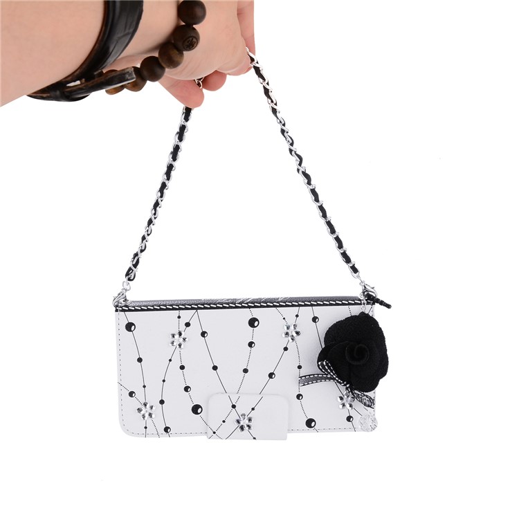 Crystal Flower Wallet Leather Phone Case with Lanyard for Huawei P10 - White-7