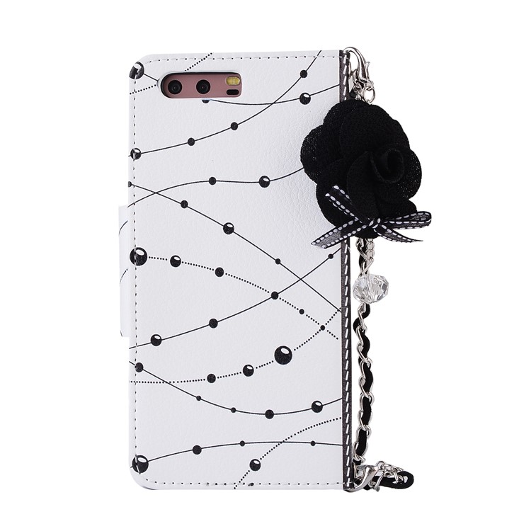 Crystal Flower Wallet Leather Phone Case with Lanyard for Huawei P10 Plus - White-2