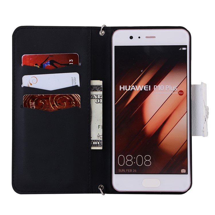 Crystal Flower Wallet Leather Phone Case with Lanyard for Huawei P10 Plus - White-3