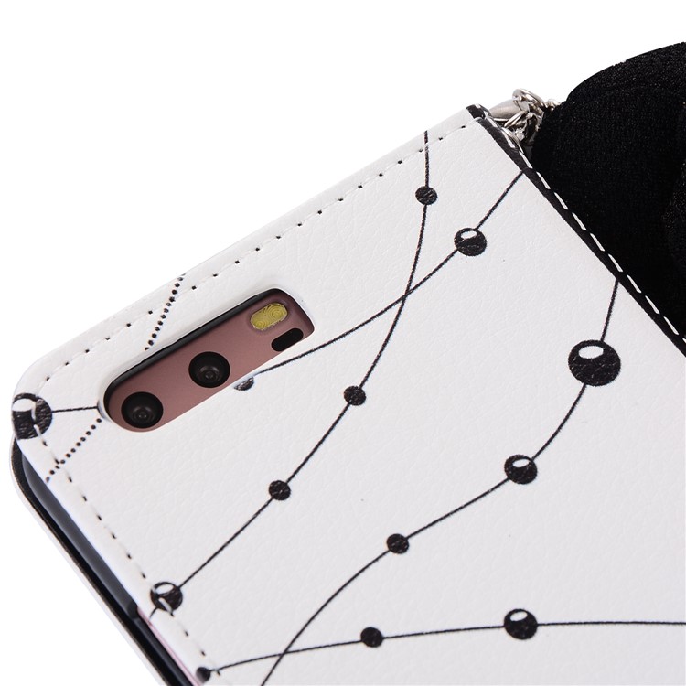 Crystal Flower Wallet Leather Phone Case with Lanyard for Huawei P10 Plus - White-6