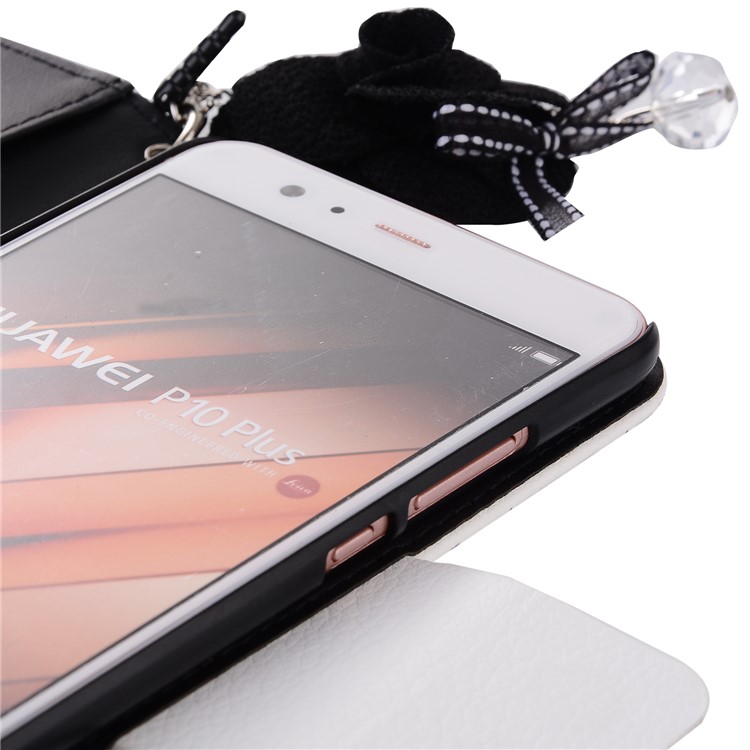 Crystal Flower Wallet Leather Phone Case with Lanyard for Huawei P10 Plus - White-9