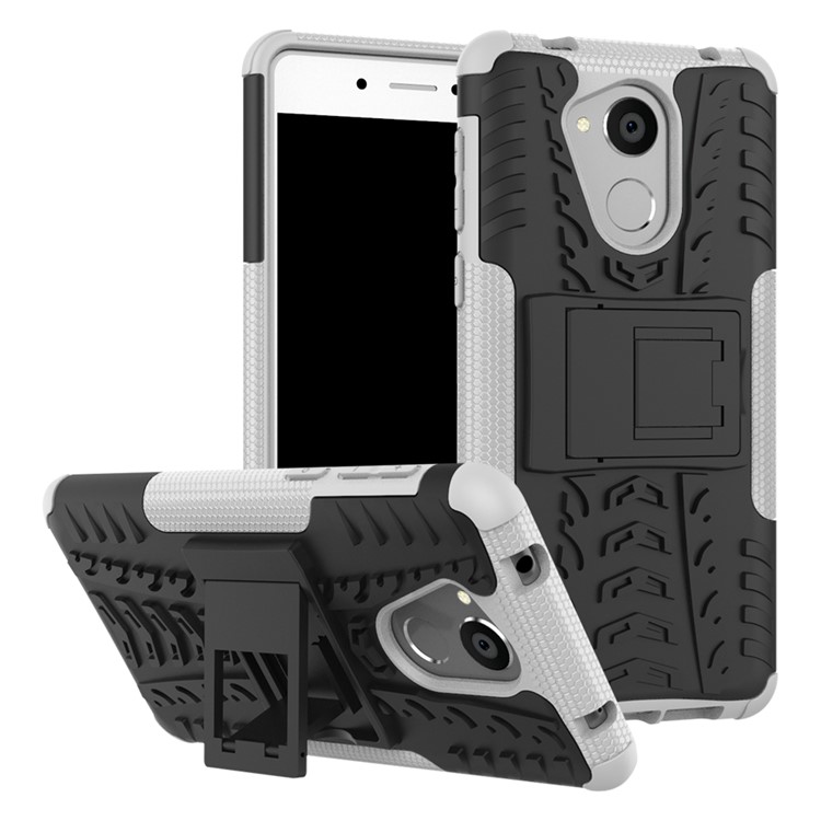 Tyre Pattern TPU + PC 2-in-1 Hybrid Mobile Case with Kickstand for Huawei Honor 6C - White-1