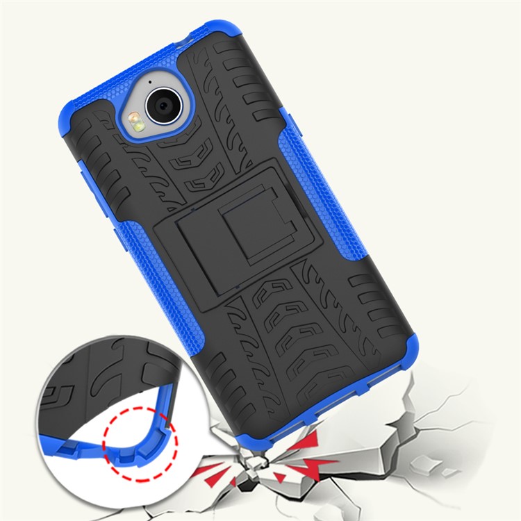 Tyre Pattern 2-in-1 TPU + PC Hybrid Mobile Back Case with Kickstand for Huawei Y5 (2017) / Y6 (2017) - Blue-2