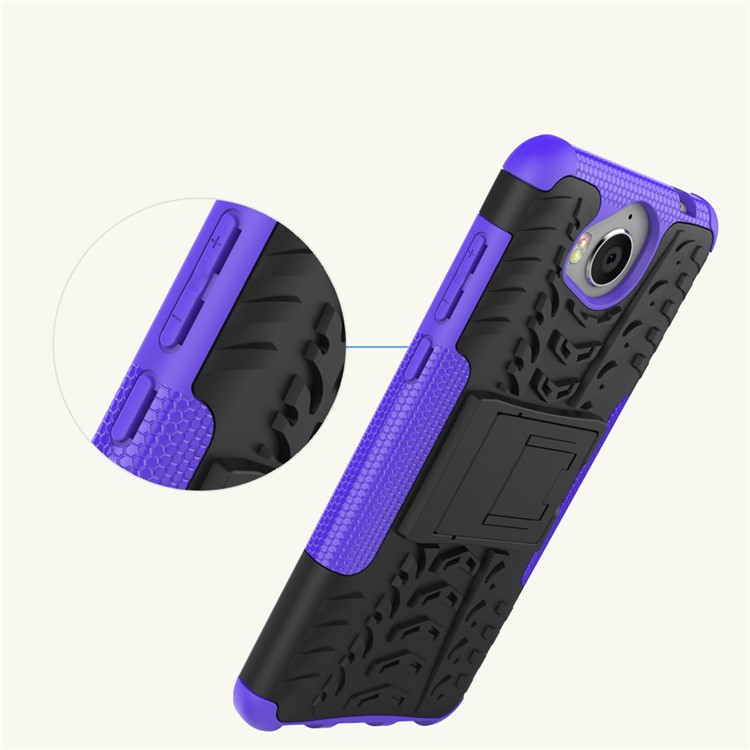 Tyre Pattern Kickstand TPU + PC 2-in-1 Hybrid Mobile Cover Case for Huawei Y5 (2017) / Y6 (2017) - Purple-2