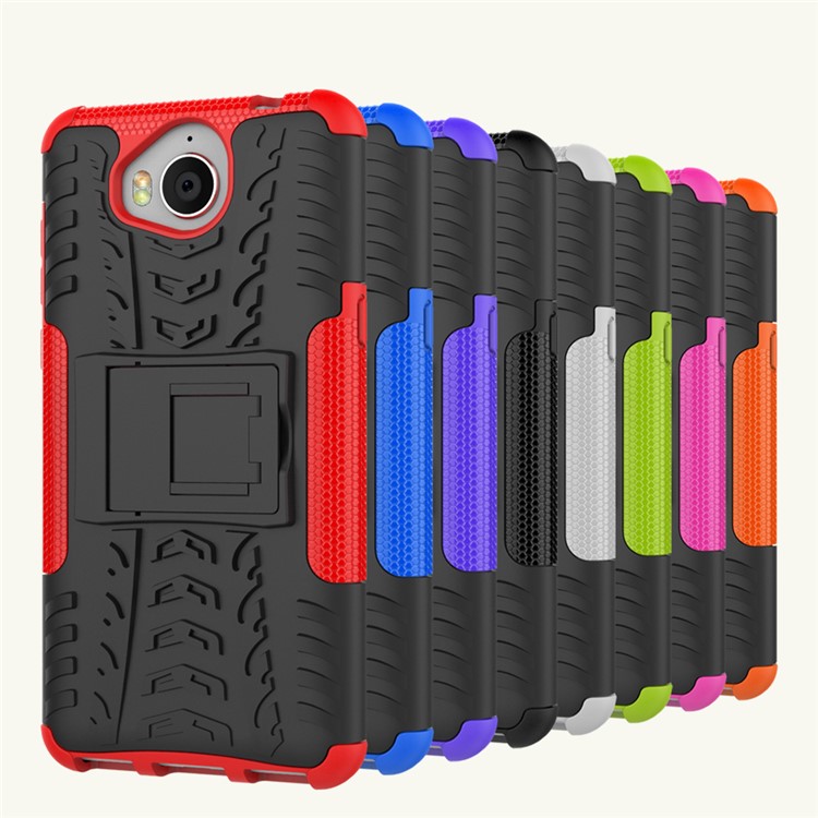 Tyre Pattern Kickstand TPU + PC 2-in-1 Hybrid Mobile Cover Case for Huawei Y5 (2017) / Y6 (2017) - Purple-3