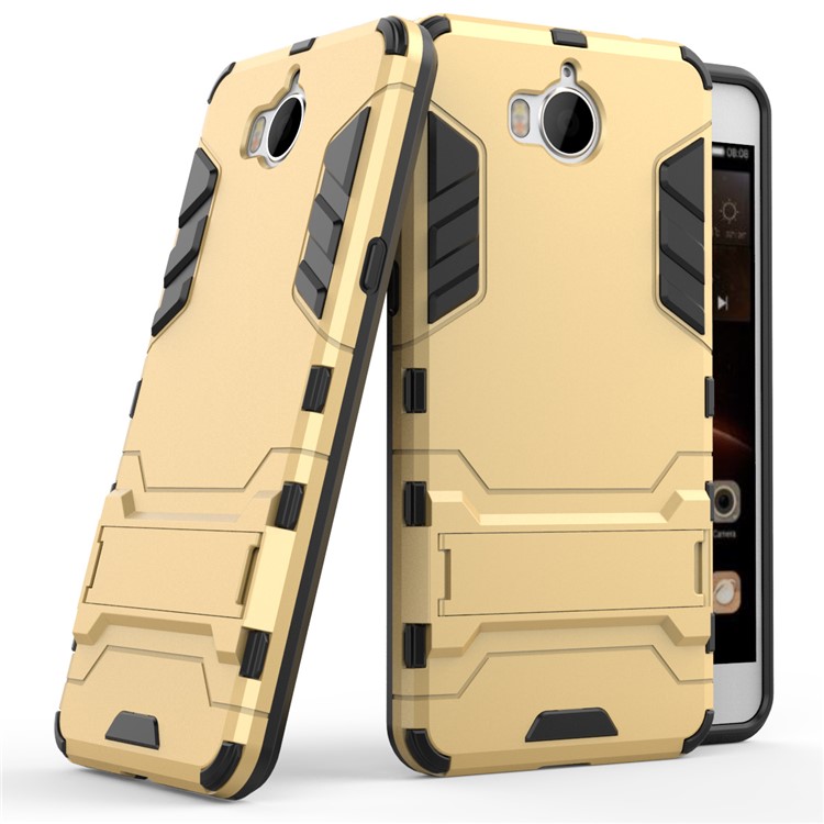 For Huawei Y5 (2017) / Y6 (2017) Armor Plastic TPU Hybrid Phone Casing with Kickstand - Gold-1