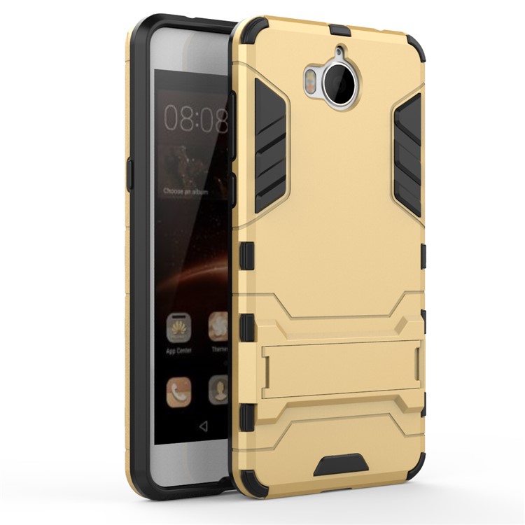 For Huawei Y5 (2017) / Y6 (2017) Armor Plastic TPU Hybrid Phone Casing with Kickstand - Gold-2