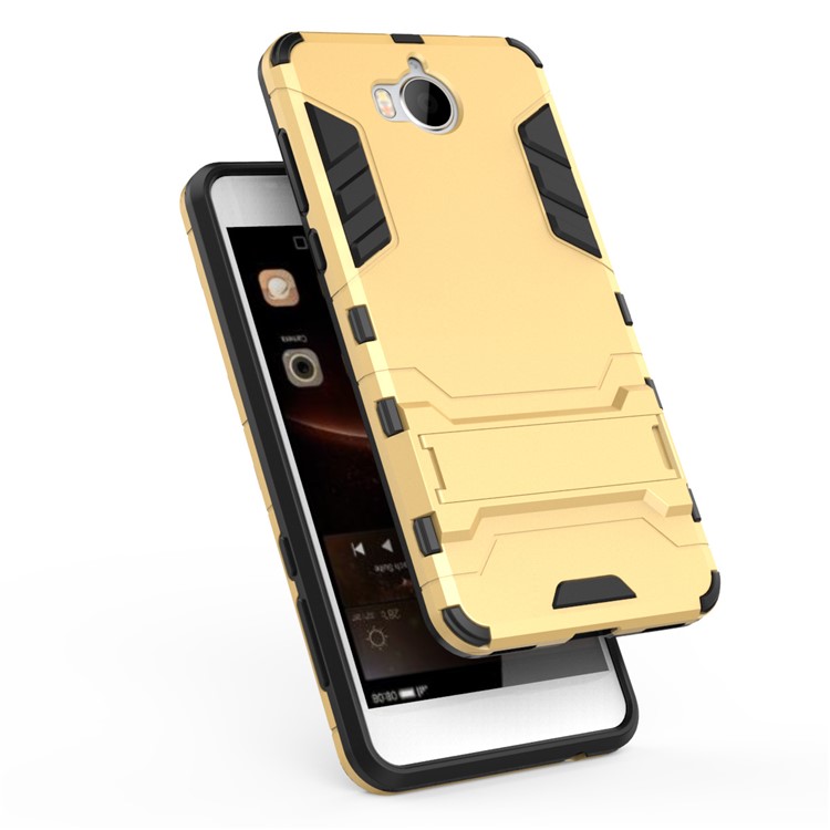 For Huawei Y5 (2017) / Y6 (2017) Armor Plastic TPU Hybrid Phone Casing with Kickstand - Gold-4