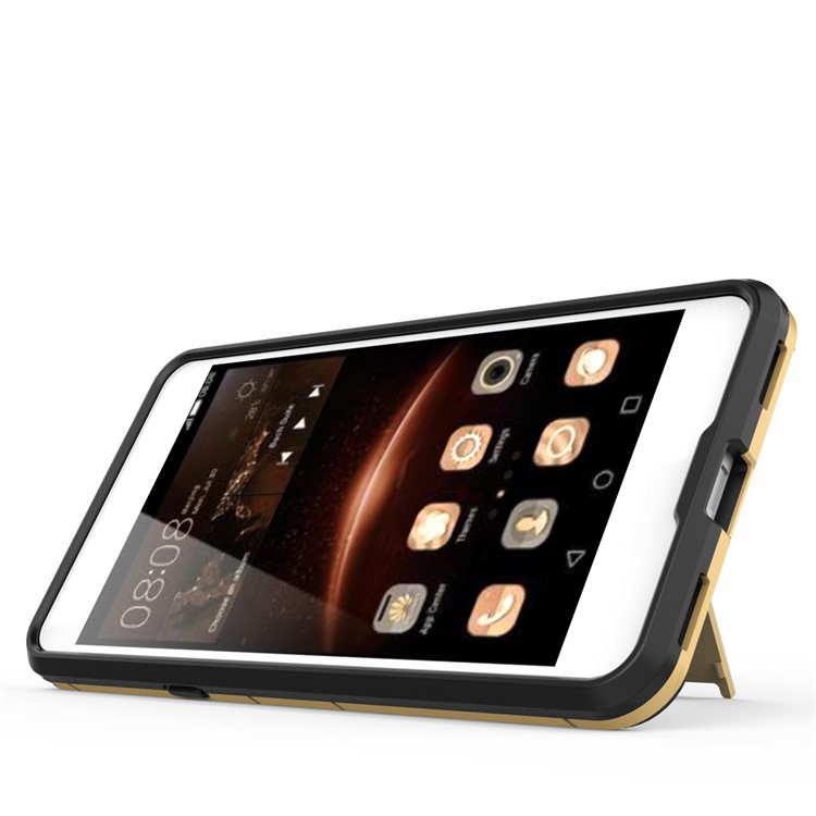 For Huawei Y5 (2017) / Y6 (2017) Armor Plastic TPU Hybrid Phone Casing with Kickstand - Gold-5