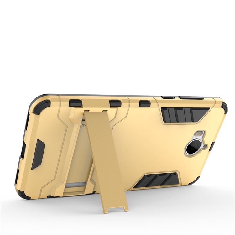 For Huawei Y5 (2017) / Y6 (2017) Armor Plastic TPU Hybrid Phone Casing with Kickstand - Gold-6