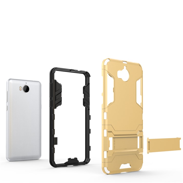For Huawei Y5 (2017) / Y6 (2017) Armor Plastic TPU Hybrid Phone Casing with Kickstand - Gold-7