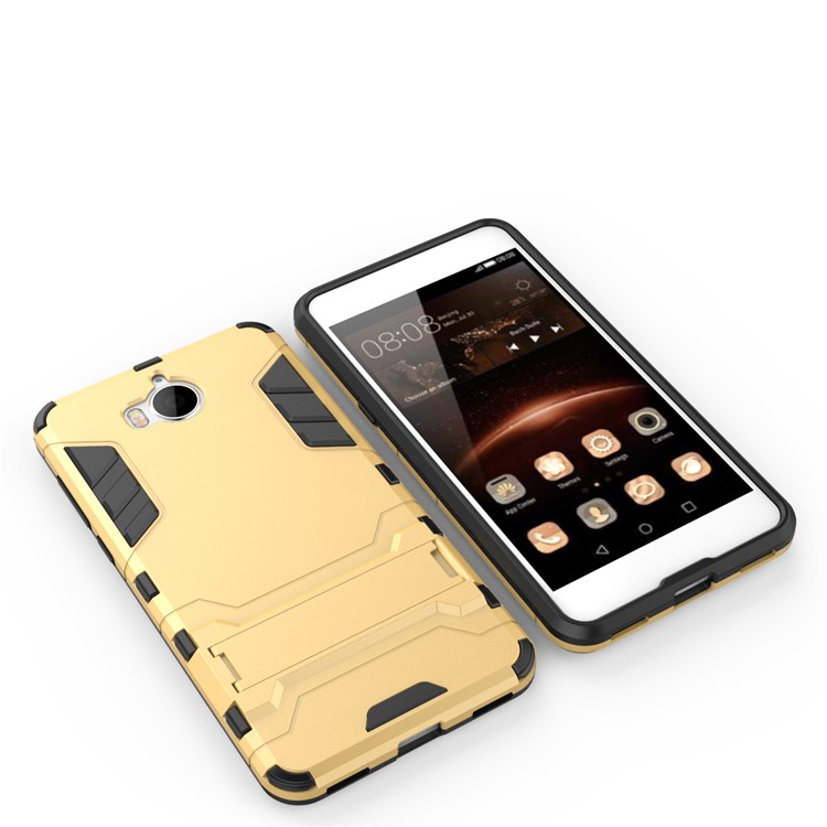 For Huawei Y5 (2017) / Y6 (2017) Armor Plastic TPU Hybrid Phone Casing with Kickstand - Gold-8