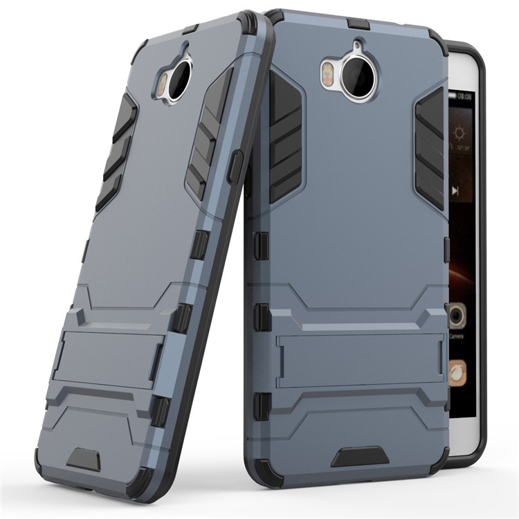 PARA Huawei Y5(2017) / Y6(2017) Armadura de plástico TPU Hybrid Protective Shell Cover with Kickstand - escuro azul-1