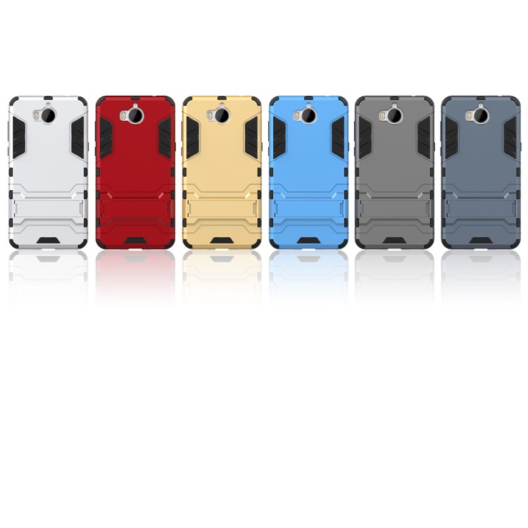 PARA Huawei Y5(2017) / Y6(2017) Armadura de plástico TPU Hybrid Protective Shell Cover with Kickstand - escuro azul-3