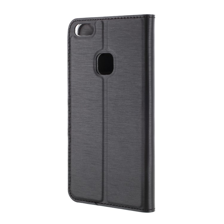 Card Slot Brushed PU Leather Stand Phone Cover for Huawei P10 Lite - Black-2