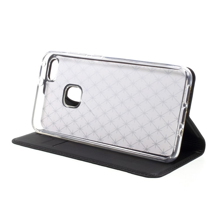 Card Slot Brushed PU Leather Stand Phone Cover for Huawei P10 Lite - Black-3