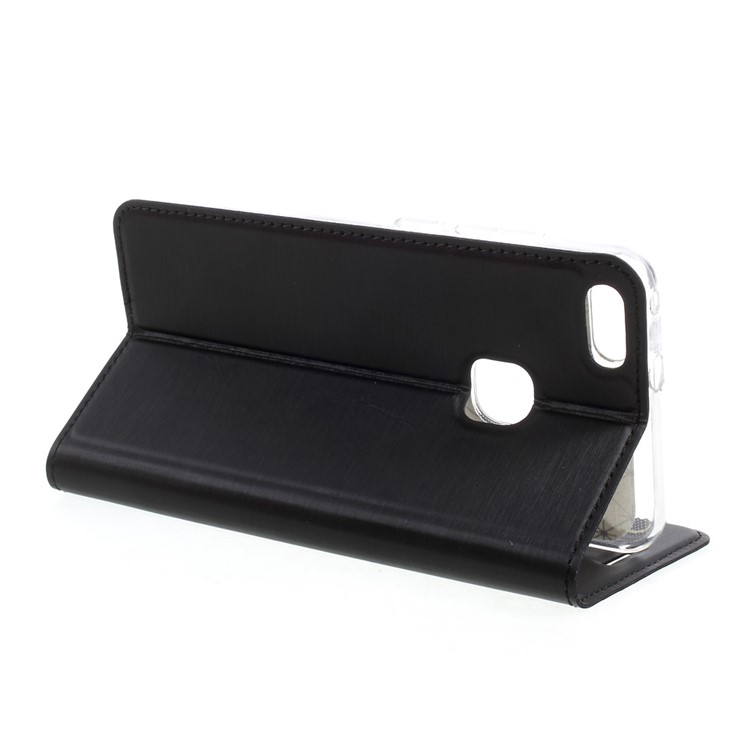 Card Slot Brushed PU Leather Stand Phone Cover for Huawei P10 Lite - Black-4