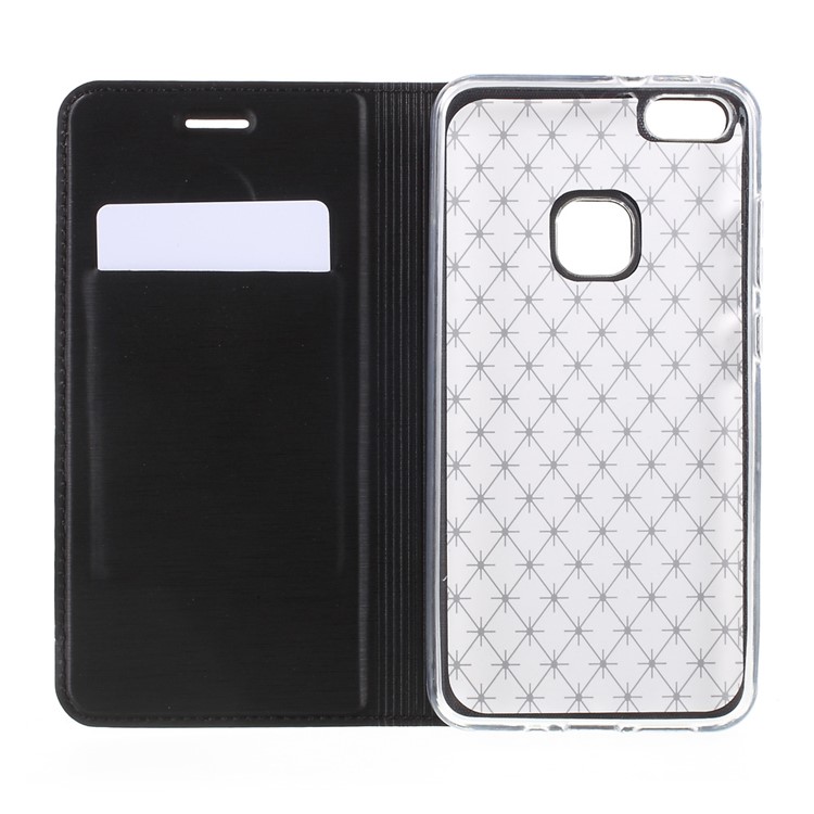 Card Slot Brushed PU Leather Stand Phone Cover for Huawei P10 Lite - Black-5