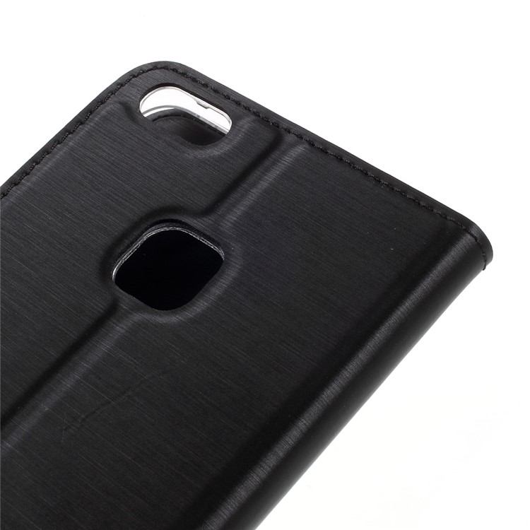 Card Slot Brushed PU Leather Stand Phone Cover for Huawei P10 Lite - Black-7