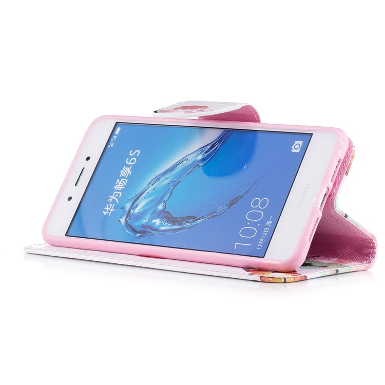 Impression des motifs Portefeuille en cuir PU Boîtier protecteur pour téléphone portable avec support pour Huawei Honor 6c - Papillon et tournesol-5