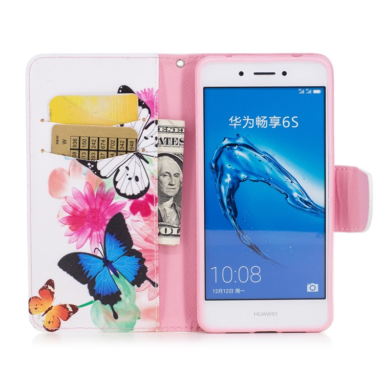 Impression des motifs Portefeuille en cuir PU Boîtier protecteur pour téléphone portable avec support pour Huawei Honor 6c - Papillon et tournesol-8